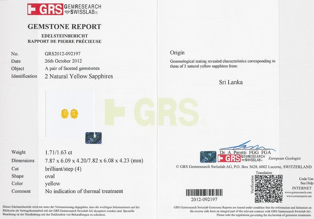 Photo of GRS certificate of sapphire 3.33 cts 