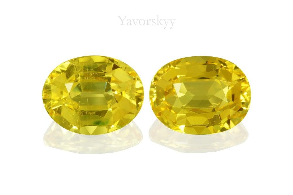 Matched pair yellow sapphire oval 4.8 carats front view picture