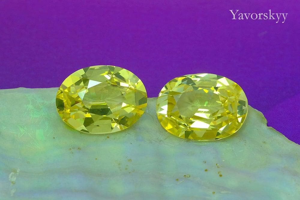 A matched pair of yellow sapphire oval 6.48 cts front view picture