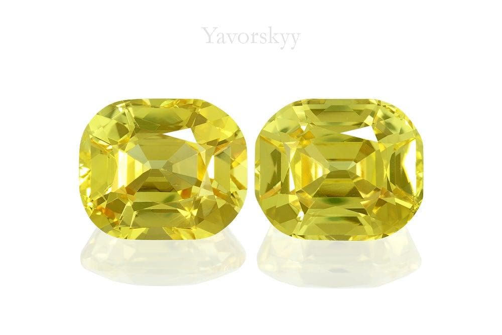 Front view picture of matched pair yellow sapphire 9.31 cts